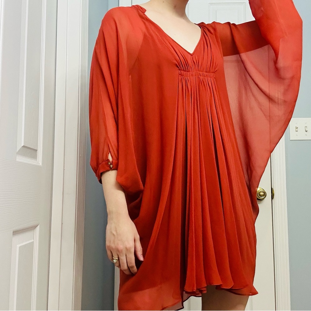 Diane Von Furstenberg Rust-Red Chiffon Mini Dress